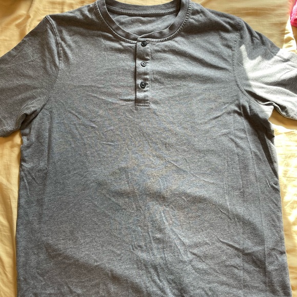 Gray Short Sleeve Henley Tee Shirt (T-Shirt) - Picture 2 of 3